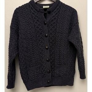 Shannon Woolen Mills Merino‎ Wool Aran Fisherman Cardigan Sweater Sz S